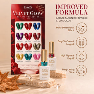 LAVIS Cat Eye Set 12 Colors Gel Polish 0.5 oz Velvet Glow Collection + FREE Magnet Stick + FREE Sample Color Chart