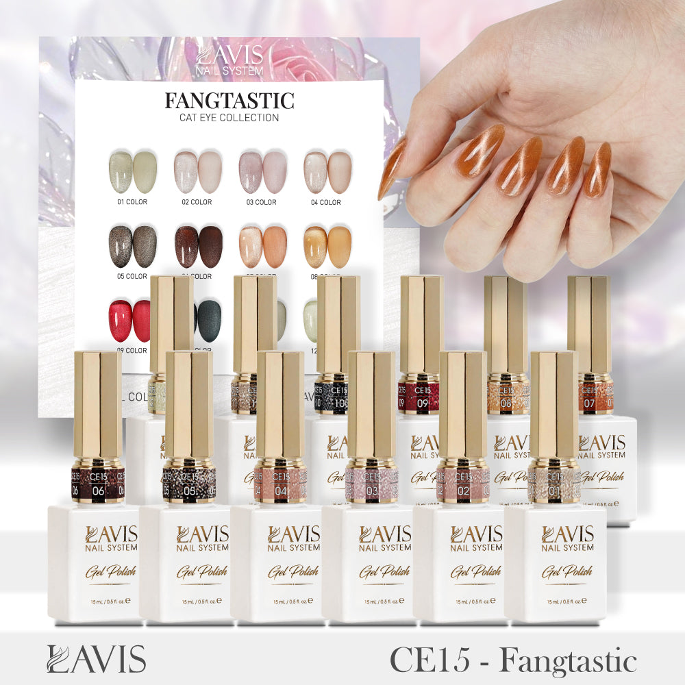 LAVIS 9D Cat Eyes CE15 - Set 12 Colors - Gel Polish 0.5 oz - Fangtastic Collection