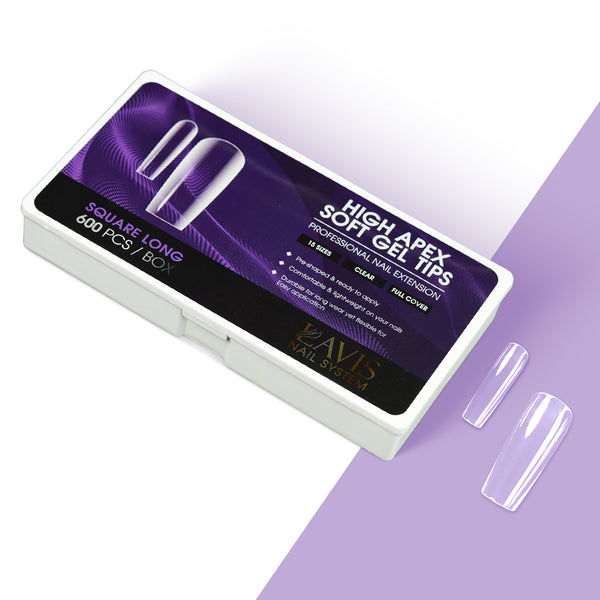 LAVIS Square Long - 10 Sizes Clear - Soft Gel Tips