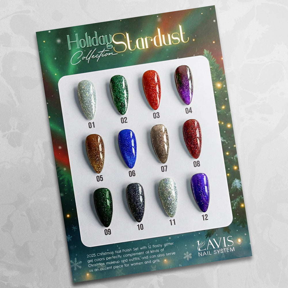 LAVIS Glitter Set 12 Colors - Gel Polish 0.5 oz - Holiday Stardust Collection