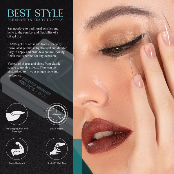LAVIS Square Long - 10 Sizes Clear - Soft Gel Tips