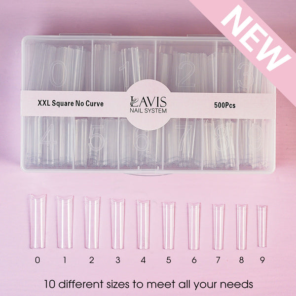  LAVIS - XXL SQUARE NO CURVE - Clear - 500 Pcs by LAVIS NAILS TOOL sold by DTK Nail Supply