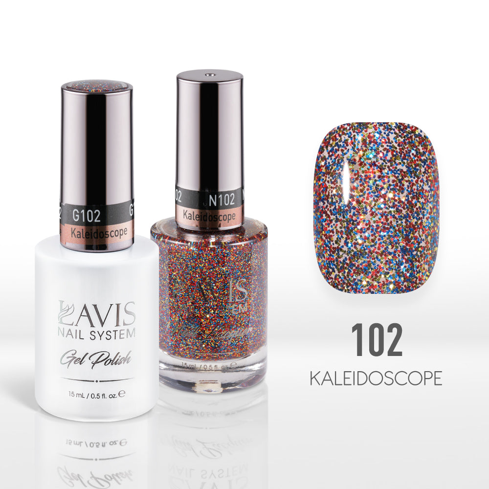 Lavis Gel Nail Polish Duo - 102 Red, Glitter Colors - Kaleidoscope