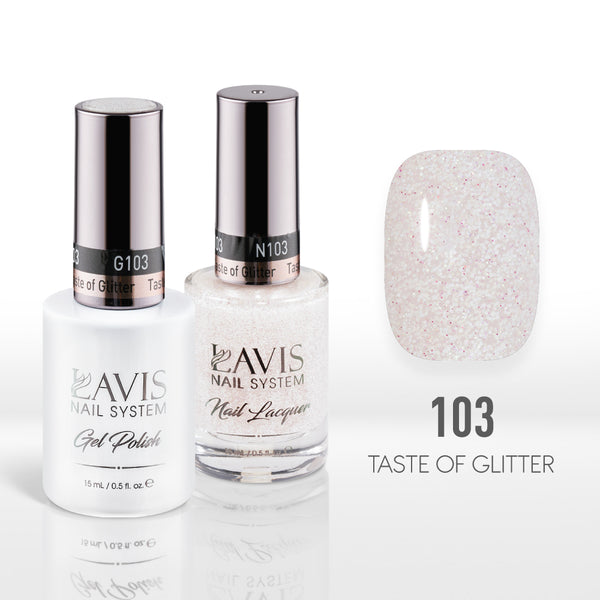 Lavis Gel Nail Polish Duo - 103 White, Glitter Colors - Taste of Glitter