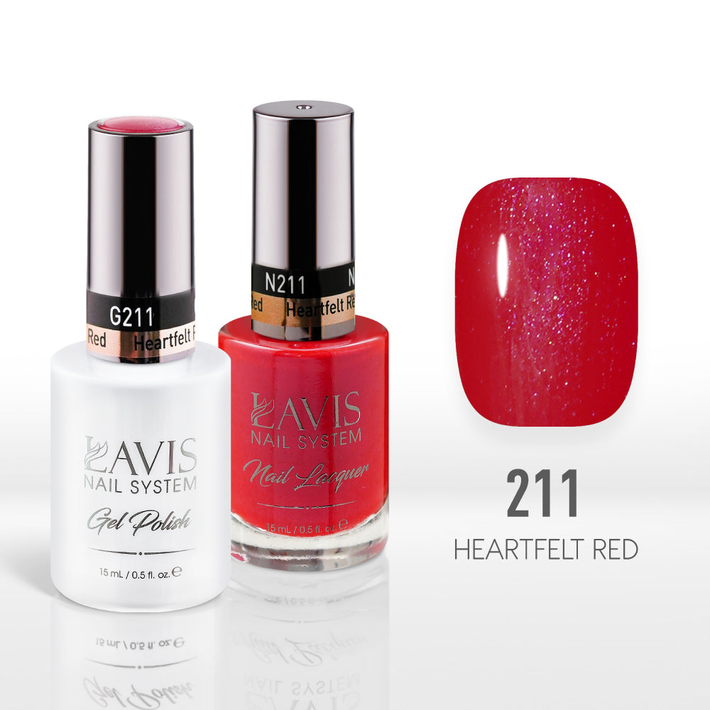 Lavis Gel Nail Polish Duo - 211 Shimmer, Red Colors - Heartfelt Red