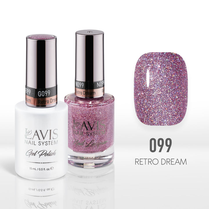 Lavis Gel Nail Polish Duo - 099 Purple, Glitter Colors - Retro Dream