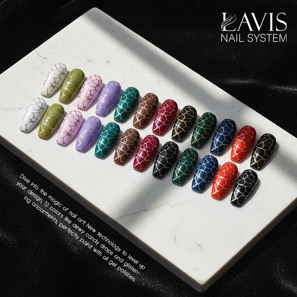 LAVIS Crack Gel 10 + Silver Crack Base Gel + Gold Crack Base Gel - 0.5 oz