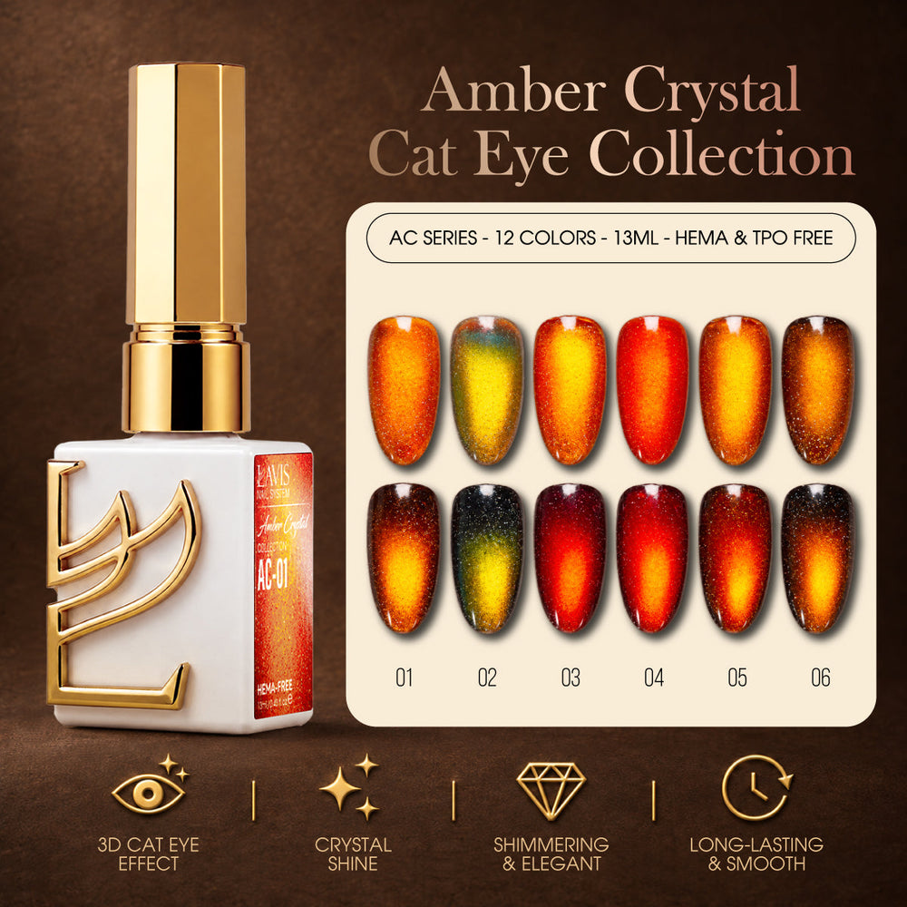 LAVIS Cat Eyes - Set 6 Colors - Gel Polish 0.5 oz - Amber Crytal Collection