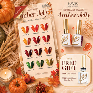 LAVIS Amber Jelly Collection Gel Polish Set 12 Colors 0.5 oz + FREE Sample Color Chart + FREE LAVIS Super Clear Cat Eye