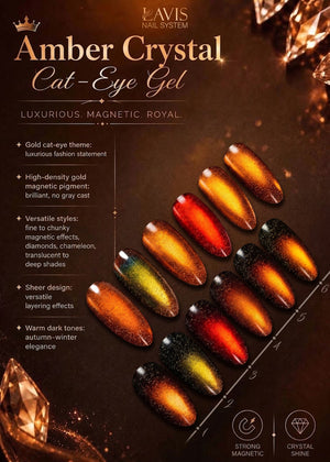 LAVIS Cat Eyes - Set 6 Colors - Gel Polish 0.5 oz - Amber Crytal Collection