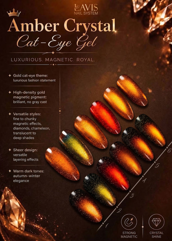 LAVIS Cat Eyes - Set 6 Colors - Gel Polish 0.5 oz - Amber Crytal Collection