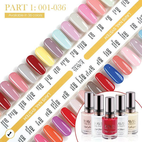 Lavis Gel Polish & Matching Nail Lacquer Duo Part 1: 001-036 (36 Colors)