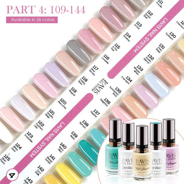 Lavis Gel Polish & Matching Nail Lacquer Duo Part 4: 109-144 (36 Colors)