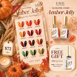 LAVIS Set 12 Colors - Gel Polish 0.5 oz - Amber Jelly Collection, FREE Color Sample + FREE 1 LAVIS Super Clear Cat Eye