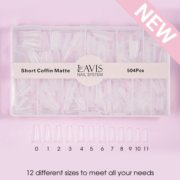  LAVIS - SHORT COFFIN MATTE - Clear - 504 Pcs by LAVIS NAILS TOOL sold by DTK Nail Supply