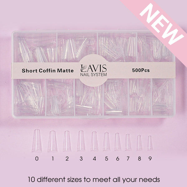  LAVIS - SHORT COFFIN MATTE - Clear - 500 Pcs by LAVIS NAILS TOOL sold by DTK Nail Supply