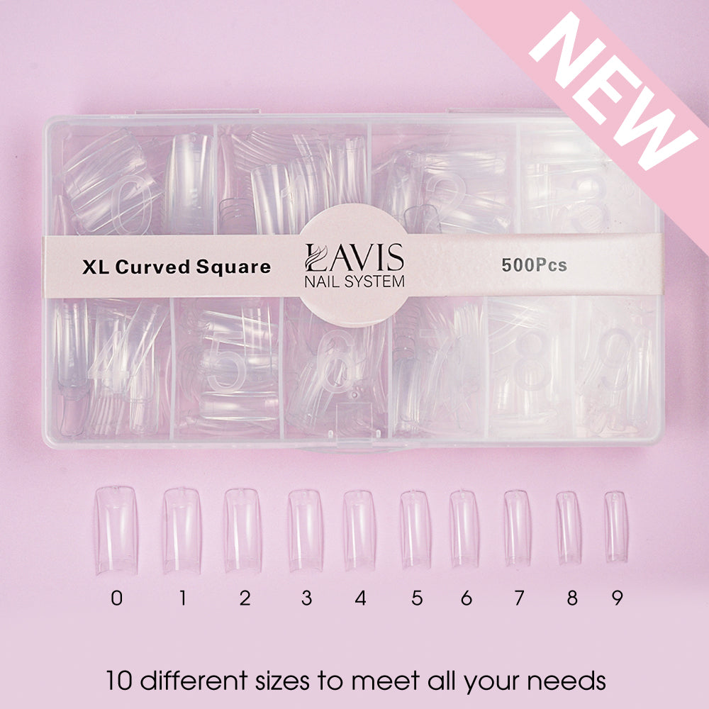  LAVIS - XL CURVED SQUARE - Clear - 500 Pcs by LAVIS NAILS TOOL sold by DTK Nail Supply