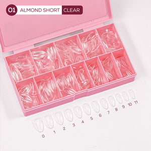 LDS - 01 Almond Short Clear Nail Tips (Full Cover)