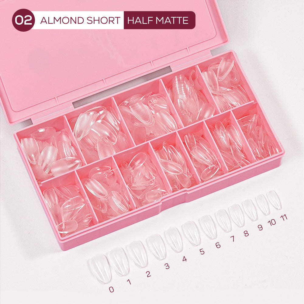 LDS - 02 Almond Short Half Matte Nail Tips (Full Cover)