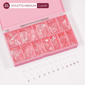 LDS - 21 Stiletto Medium Clear Nail Tips (Full Cover)