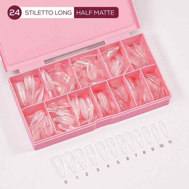 LDS - 24 Stiletto Long Half Matte Nail Tips (Full Cover)