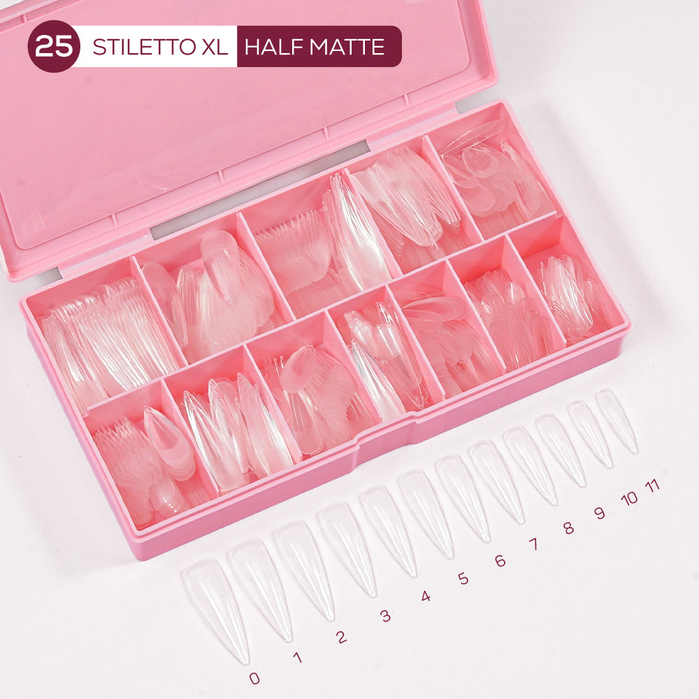 LDS - 25 Stiletto XL Half Matte Nail Tips (Full Cover)