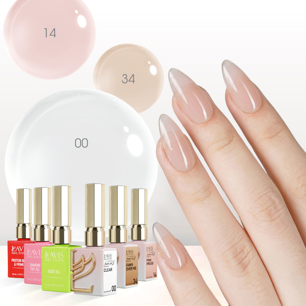 LAVIS Builder Gel in the Bottle Kit 6: 00, 14, 34, Base, Top, Protein Bond & Primer - 15ml