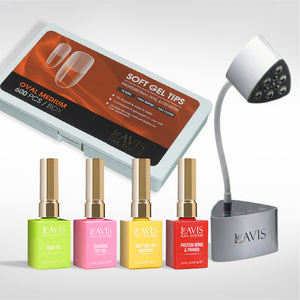 Lavis - Soft Gel Tips & Mini Desktop Nail Lamp Silver Kit - Oval Medium Half Buffed