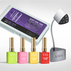 Lavis - Soft Gel Tips & Mini Desktop Nail Lamp Silver Kit - Square Long Clear