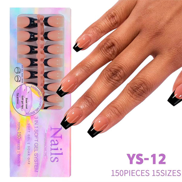 3-in-1 Coattips - French Nails Tips Full Cover Press on Nails - YS12