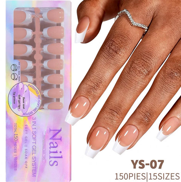 3-in-1 Coattips - French Nails Tips Full Cover Press on Nails - YS7