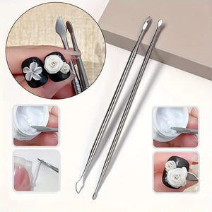Double Head Nail Art Carving Stick, 3D Petal & Leaf Blade Design, Detailing & Gel Tool, 16.5cm Professional Manicure Tool