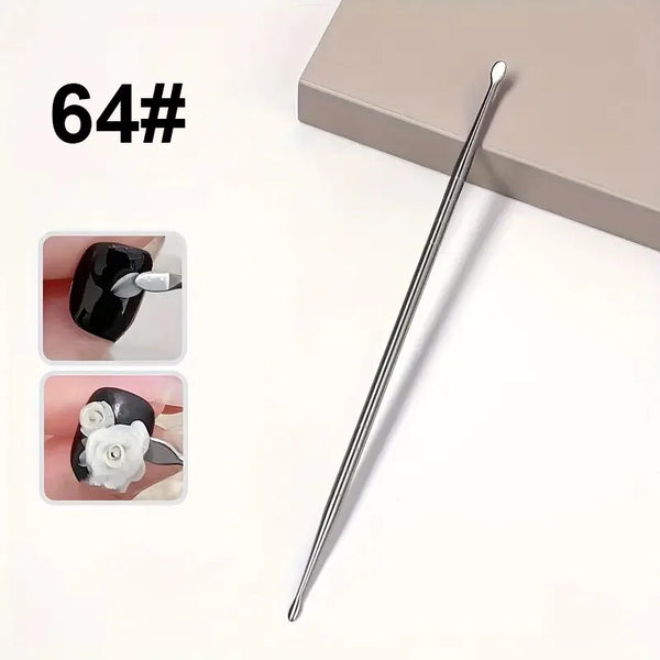 Double Head Nail Art Carving Stick, 3D Petal & Leaf Blade Design, Detailing & Gel Tool, 16.5cm Professional Manicure Tool