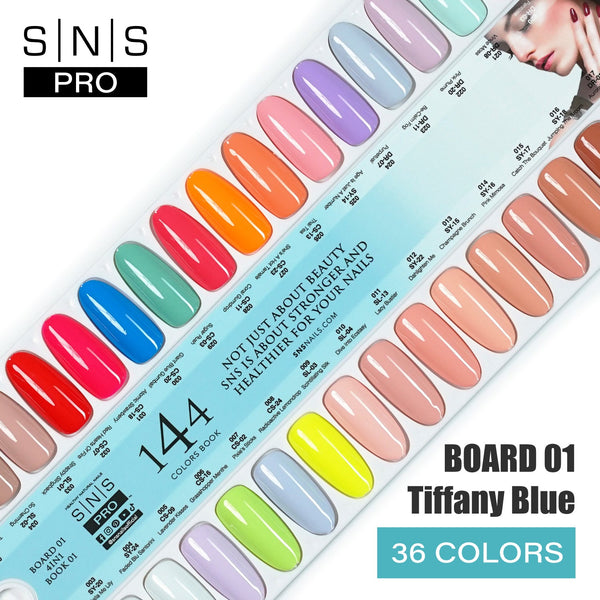 SNS Pro 4 in 1 Tiffany Blue - Board 1 (001 - 036) - Dip, Gel & Lacquer Matching