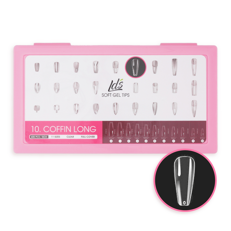 LDS - 10 Coffin Long Clear Nail Tips (Full Cover)