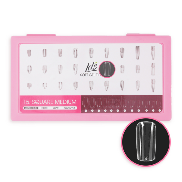 LDS - 15 Square Medium Clear Nail Tips (Full Cover)