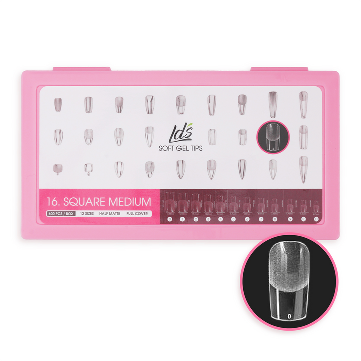 LDS - 16 Square Medium Half Matte Nail Tips (Full Cover)