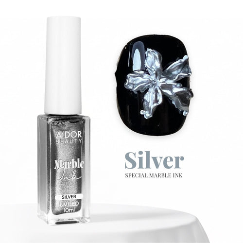 A'DOR Metallic Marble Ink 10ml - Silver - DTK Nail Supply