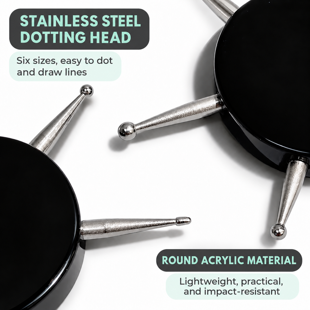 Nail Dotting Tool 6 in 1 - Acrylic Disc with Stainless Steel Dotting Heads