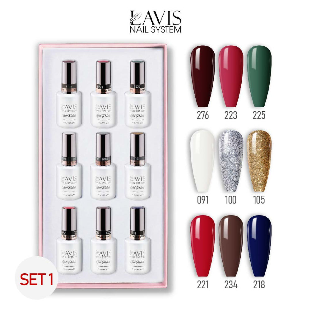 Lavis Gel Color Set 1 (9 Colors) – Core Trendy Gel Polish Set for Nail Salons