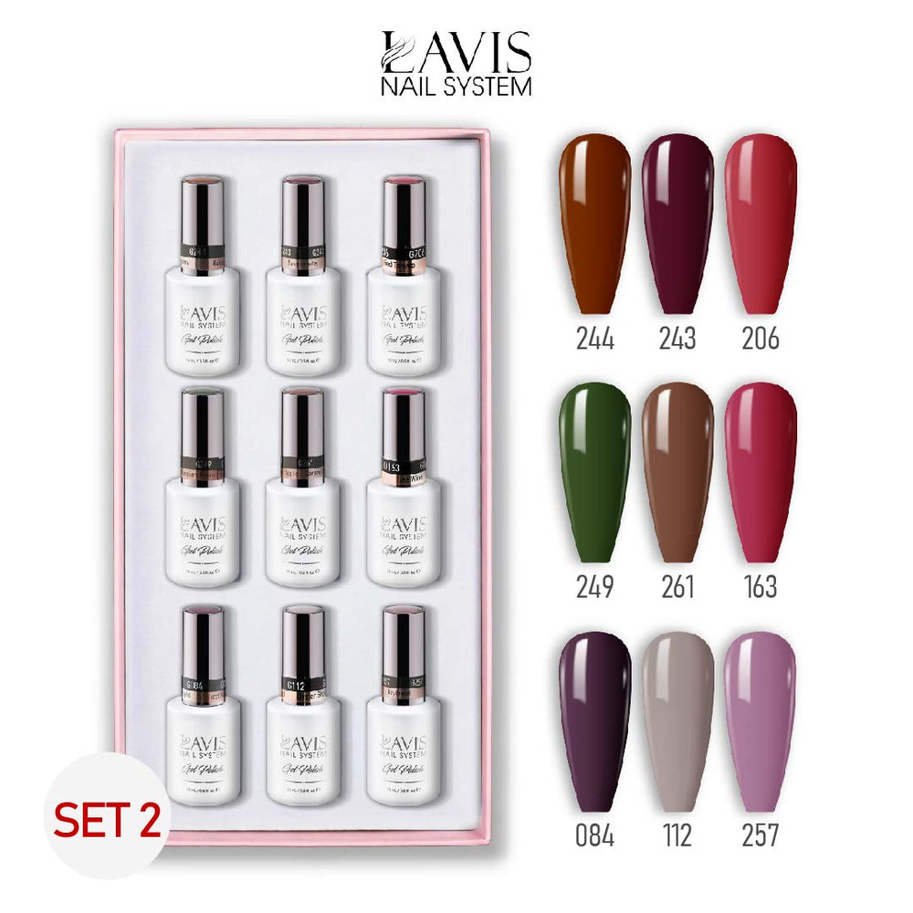 Lavis Gel Color Set 2 (9 Colors) – Deep Trendy & Statement Gel Polish Set for Nail Salons