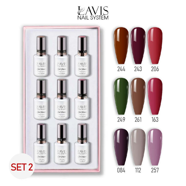 Lavis Gel Color Set 2 (9 Colors) – Deep Trendy & Statement Gel Polish Set for Nail Salons