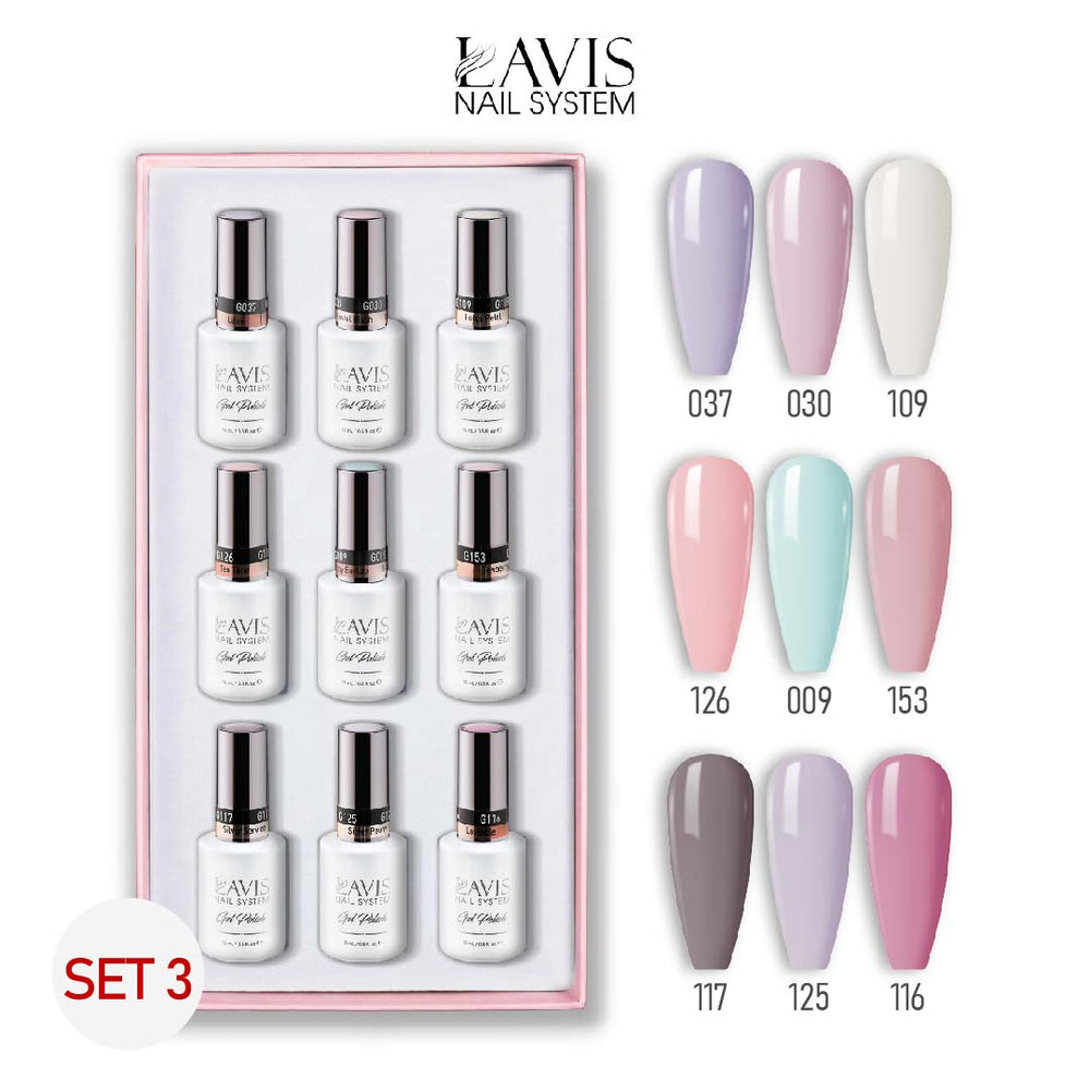 Lavis Gel Color Set 3 (9 Colors) – Warm Trendy Neutral Gel Polish Set for Nail Salons