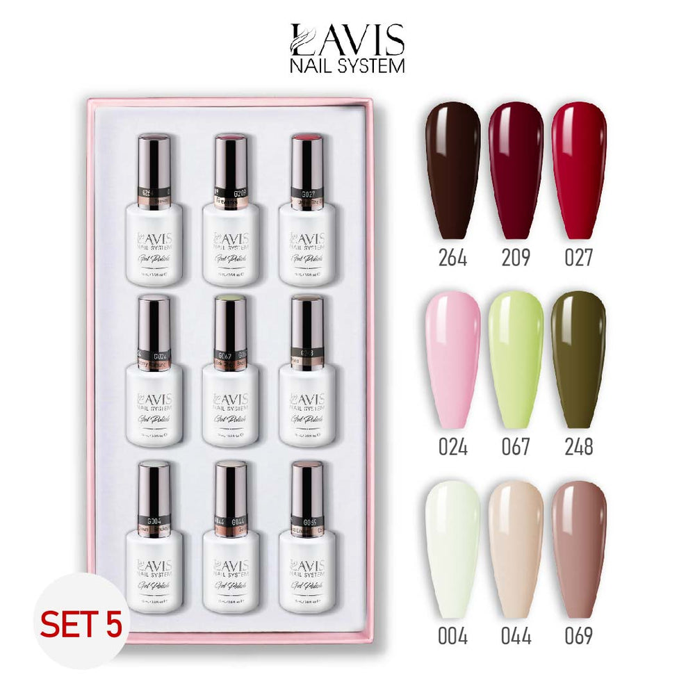 Lavis Gel Color Set 5 (9 Colors) – Soft Nude & Feminine Gel Polish Set for Nail Salons