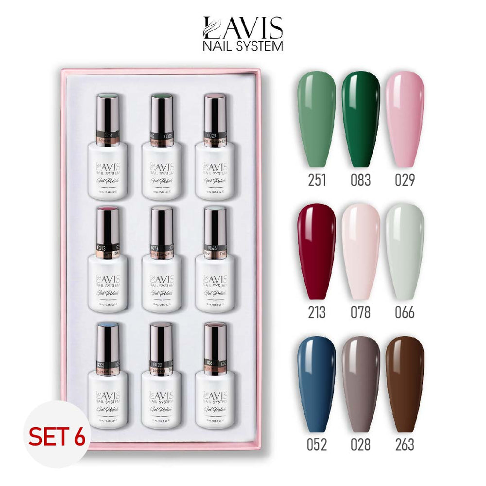 Lavis Gel Color Set 6 (9 Colors) – Soft Neutral & Modern Everyday Gel Polish Set