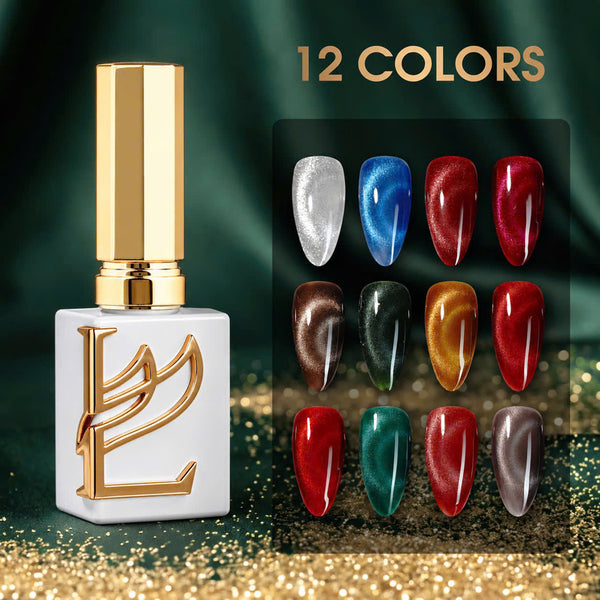 LAVIS Cat Eye - Set 12 Colors - Gel Polish 0.5 oz - Winter Radiance Collection + FREE Sample Color Chart + FREE Cat Eye Magnet