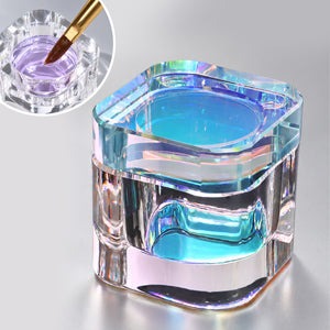 Nail Liquid Cup with Brush Rest - Crystal Glass Blue