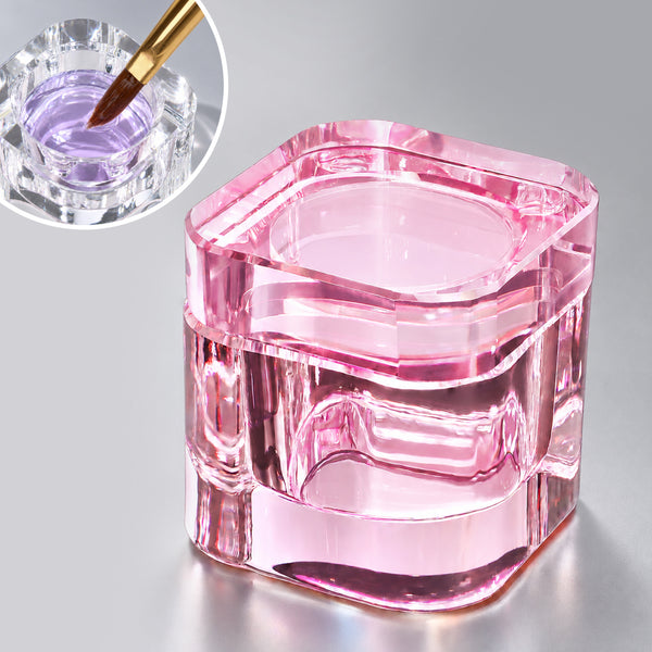 Nail Liquid Cup with Brush Rest - Crystal Glass Pink