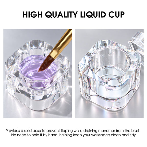 Nail Liquid Cup with Brush Rest - Crystal Glass Blue
