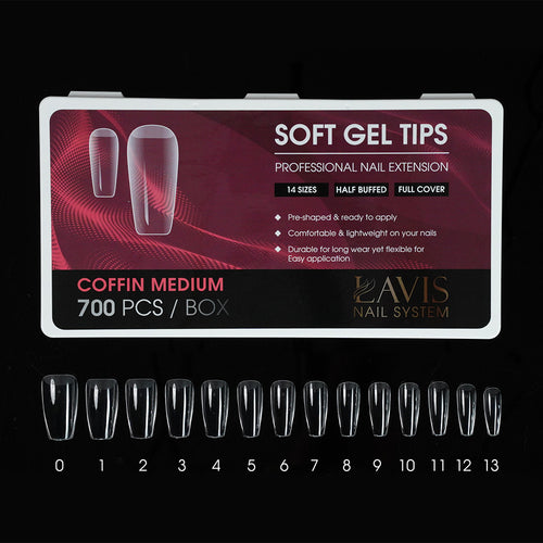 LAVIS Perfect Coffin Medium - 14 Half Buffed - Soft Gel Tips